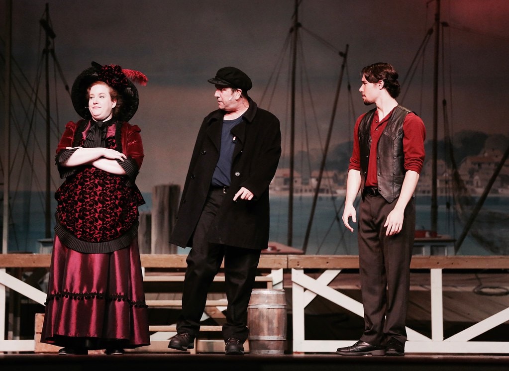 Mrs. Mullin, Billy Bigelow, and Jigger on the harbor dock — Carousel