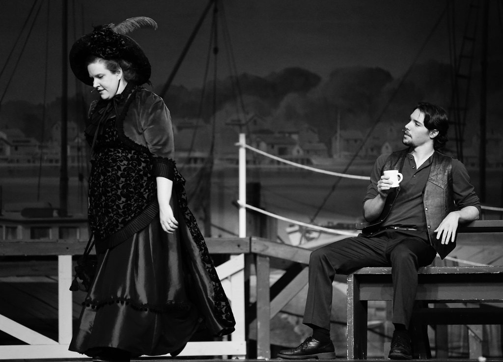 Mrs. Mullin and Billy black and white harbor scene — Carousel