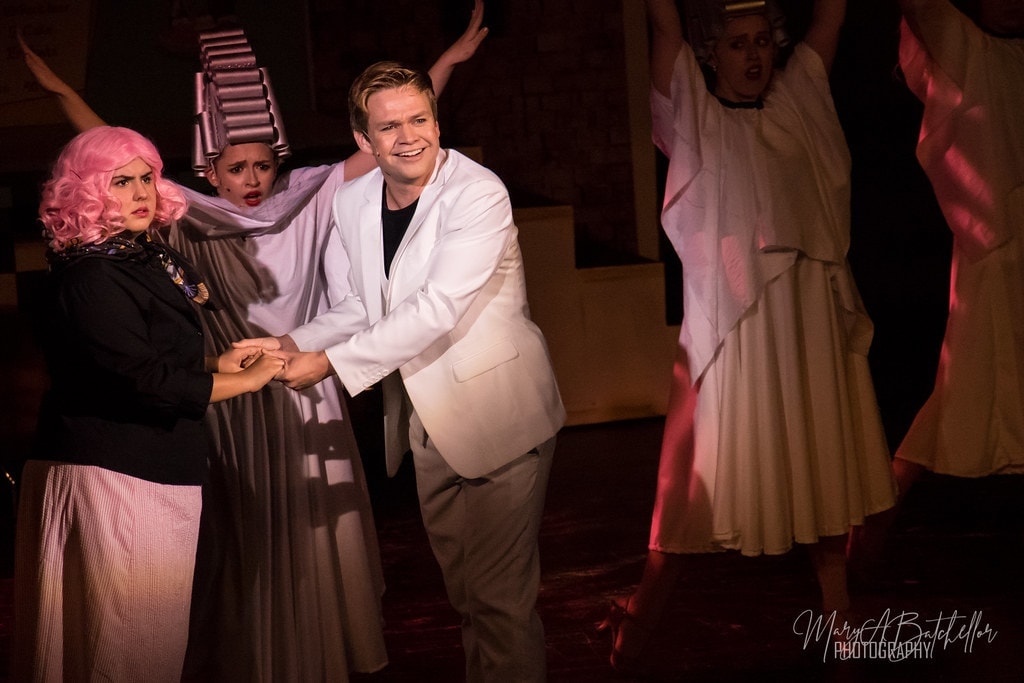 Grease — Teen Angel in white suit holding Frenchie's hand