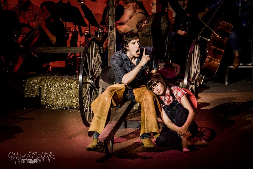 Oklahoma! — Will Parker and Ado Annie tender moment by wagon