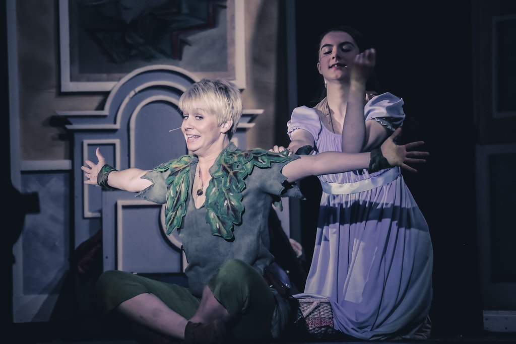 Peter Pan — Peter Pan sits on the nursery floor as Wendy sews his shadow back on