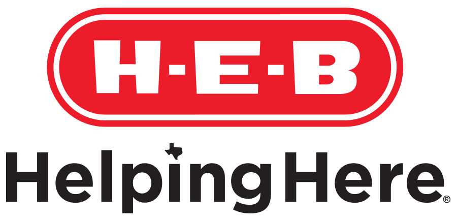 A red and white logo for heb.